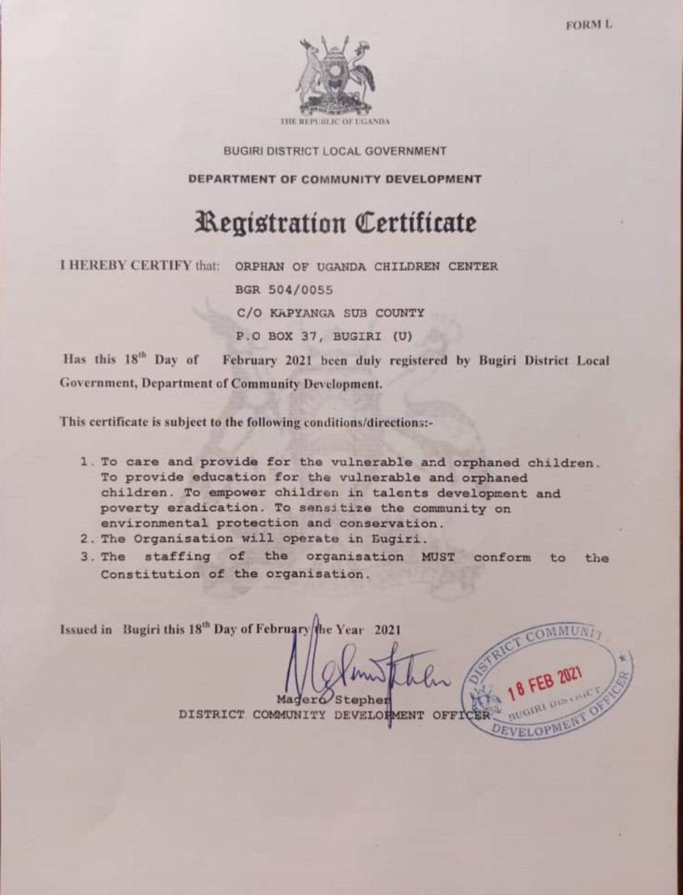 Registration Certificate 2021